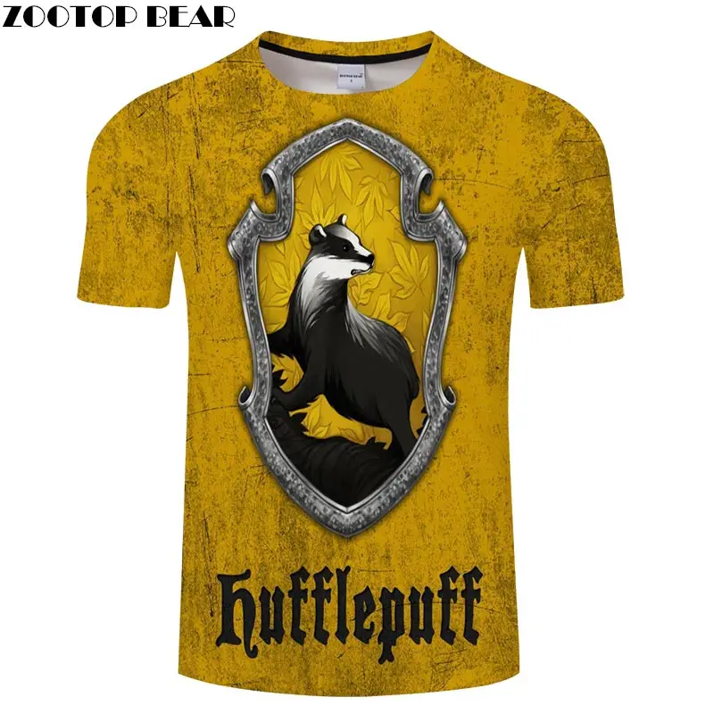 Мужская футболка Hufflepuff с 3D принтом из фильма, Мужская футболка, повседневная Летняя мужская футболка с коротким рукавом, брендовая мужская футболка с круглым вырезом и изображением медведя из мультфильма «зверотоп»