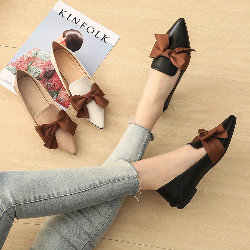 Taomengsi 2023 women's shoes new style pointy bow-toe flat shoes with two large size 33 to 43 loafers