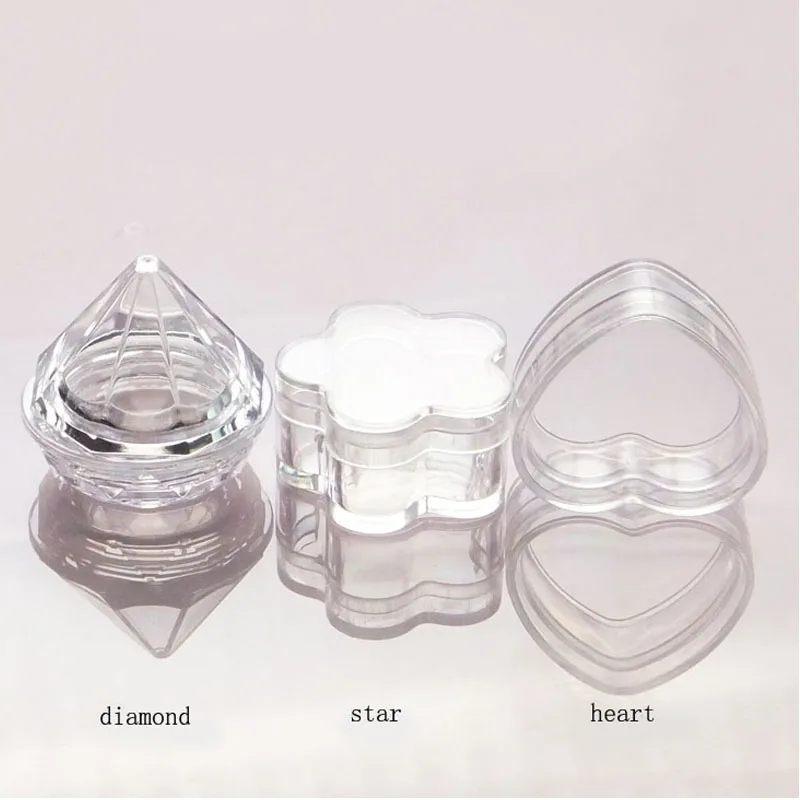 

Mini Clear Plastic Jars for Lip Balm Cream Eye Shadow DIY Cosmetic Packaging Diamond Heart Star Shape 5g 100pcs/lot P192