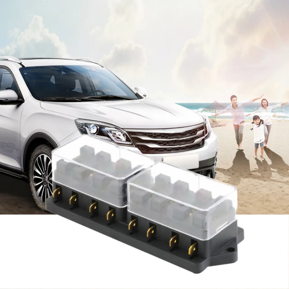 Fuse current: 1-40A Max voltage: 250V Temperature range: -20 to 150℃ Automotive fuse box, suitable for middle-sized blade fuses. Enable to hold 8 fuses.