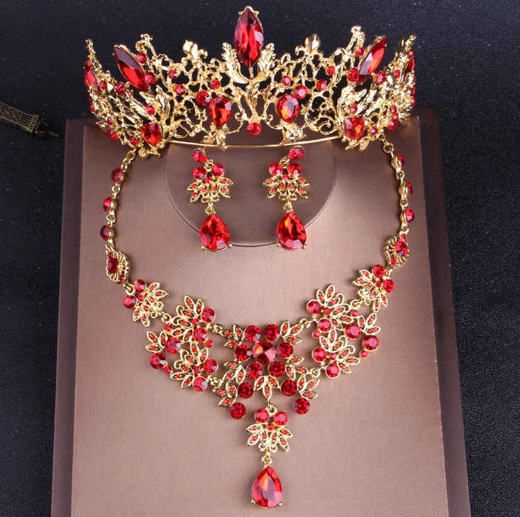 Download Accessories Hair Accessories Baroque Vintage Gold Red Crystal Bridal Jewelry Sets Rhinestone Tiaras Crown Choker Necklace Earrings Set Wedding Accessories Tiara Svg