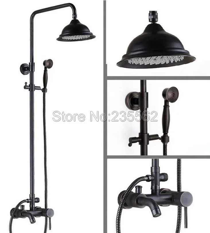 

Black Oil Rubbed Bronze 8.2 inch Shower Head Rainfall Shower Faucet Set Bathtub Mixer Tap Wall Mounted lrs323
