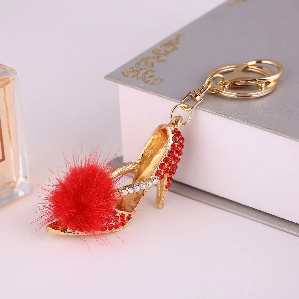 New Creative High Heel Shoes Keychains Rhinestone Keyring Women Handbag