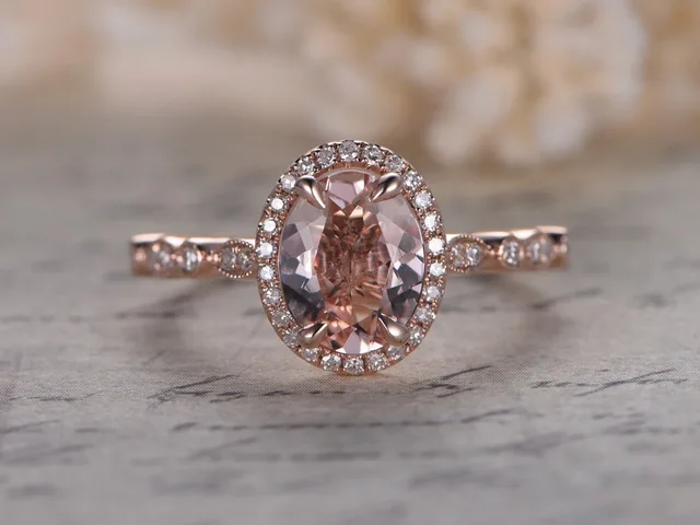 Myray 6x8mm Oval Natural Pink Morganite Gemstone Diamond Vintage Myray 6x8mm Oval Natural Pink Morganite Gemstone Diamond Vintage Wedding Ring 14k Rose Gold Engagement Rings
