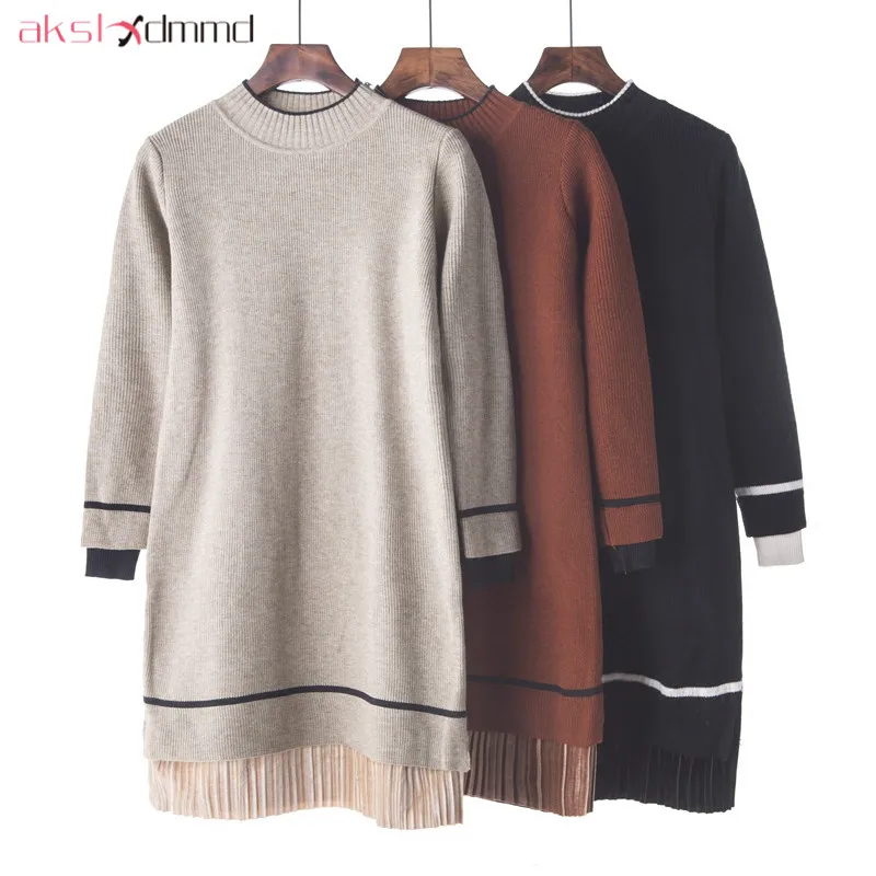 

AKSLXDMMD Causal Knitted Dresses Women 2019 New Spring O-neck Knit Sweater Pullover Dress Female Vestidos LH1323