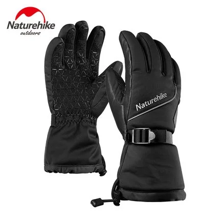 Лыжные перчатки Naturehike-30 градусов Цельсия, мужские и женские зимние перчатки для сноуборда и катания на лыжах, водонепроницаемые теплые перчатки, лыжные принадлежности-1 пара - Цвет: black