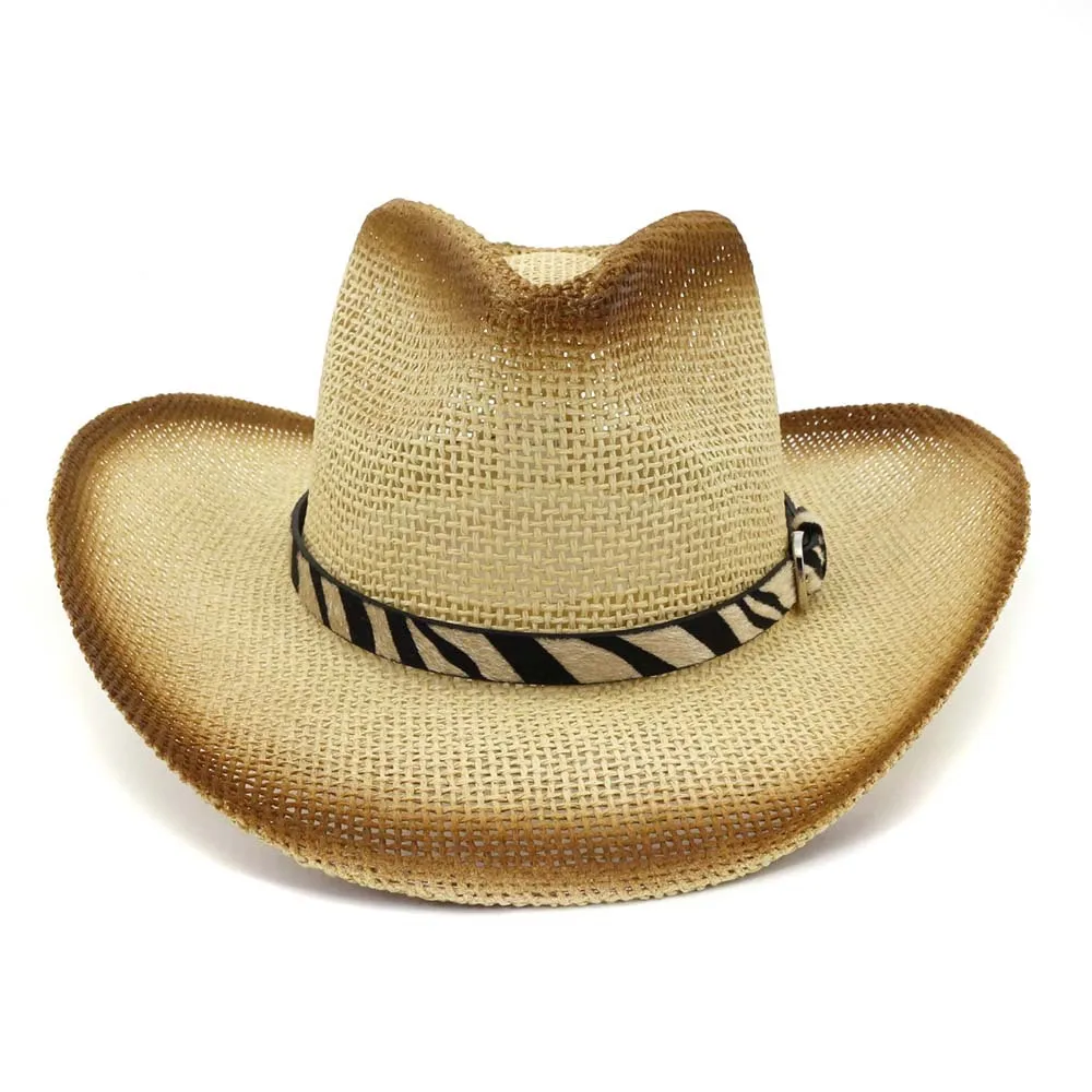 Cowboy Man Sun Hat Summer Straw Panama Casual Beach Wide Brim Outdoor Cap Accessory (4)