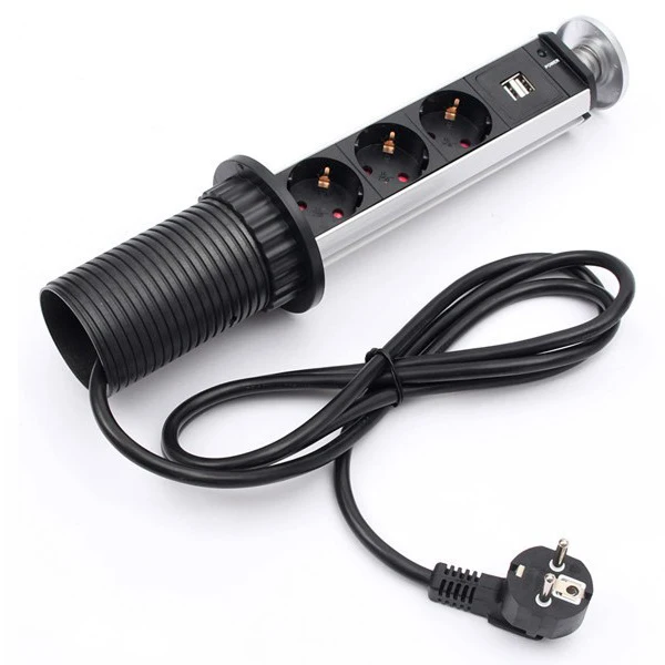 

Aluminum Shell Tensile Socket with Charge USB 3EU Outlets Kitchen Office Desktop Socket