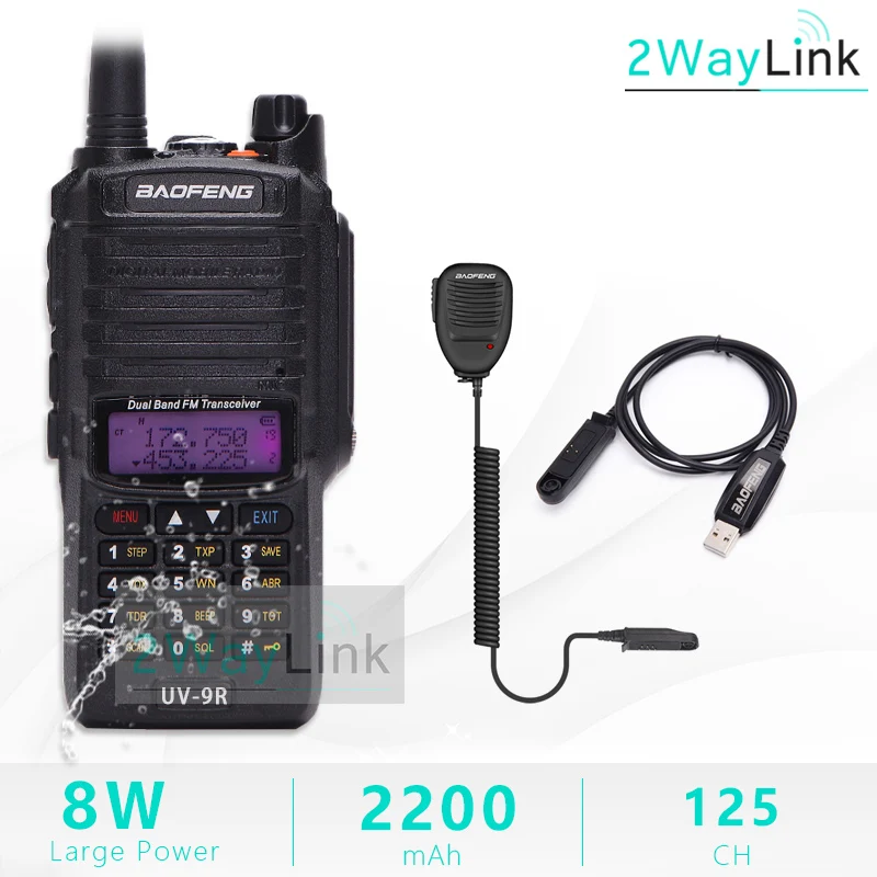 UV-9R плюс антенна Baofeng 8 Вт 10 км Водонепроницаемый IP67 иди и болтай Walkie Talkie “иди и 10 км УФ 9R UV-XR GT-3WP UV-5S UV-5R WP BF-A58 T57 T-57 - Цвет: Add Cable-Sp Mic