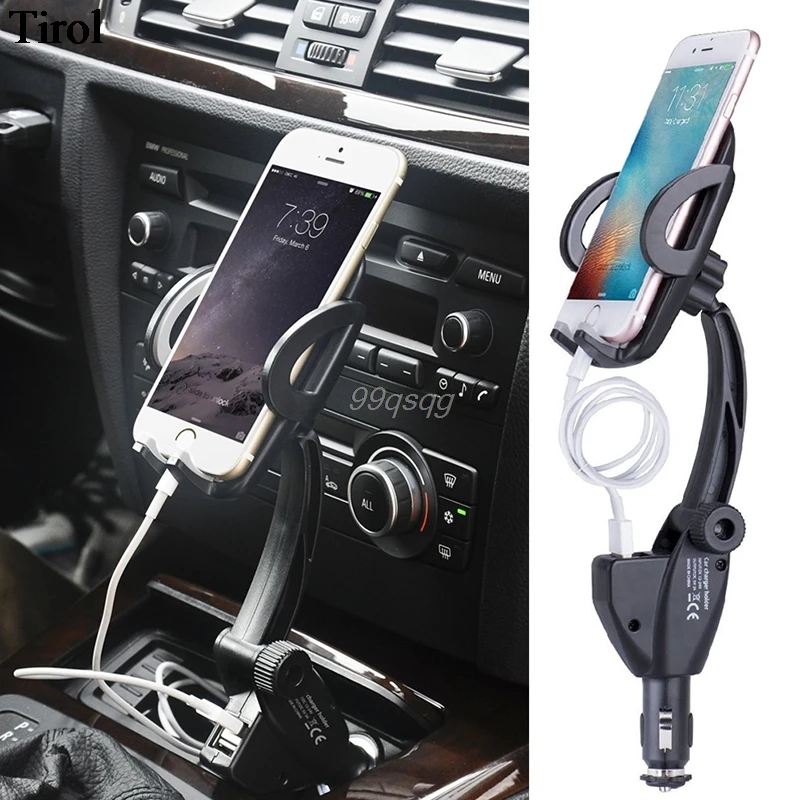 Car USB 2in1 Dual Charger Holder Mount Cigarette Lighter Chargers For Cell Phone Drop shipping
