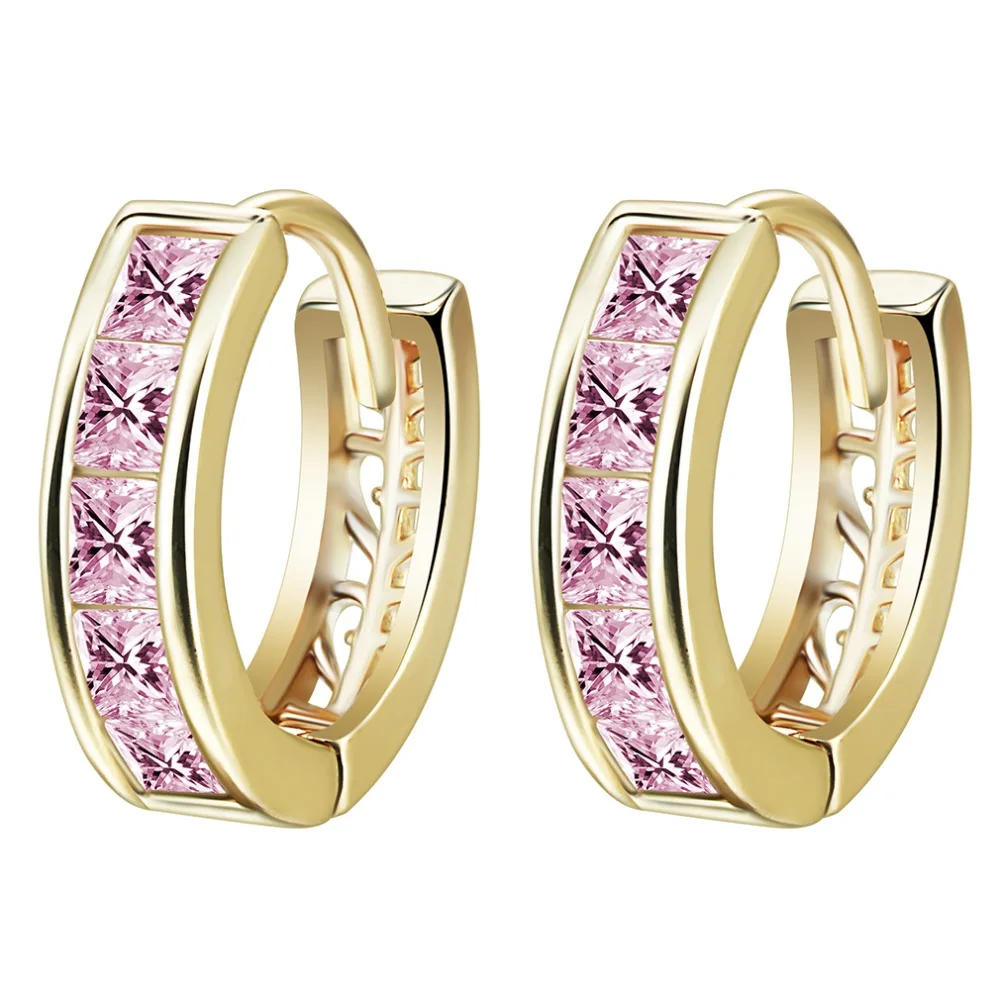 

QIAMNI Superior Trade Fashion Journey Earring Exquisite White Beautiful Pink Cubic Zirconia Women'S Hoop Huggie Earrings