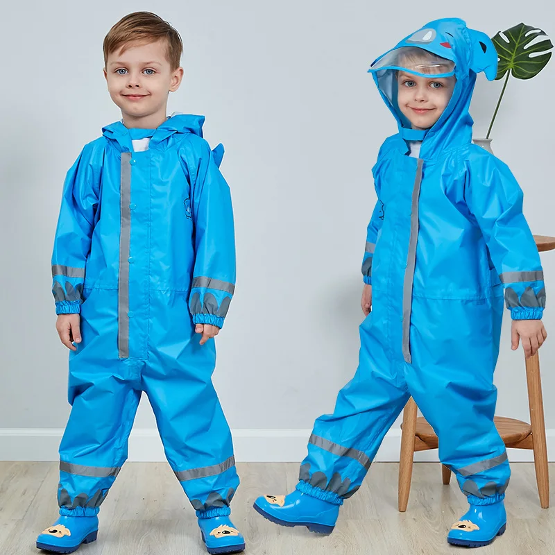 

3-8 Years Old Kids Cartoon Waterproof Jumpsuit Raincoat Boys Girls Rainwear Children Poncho Animal Deer Hooded Raincoat Suit