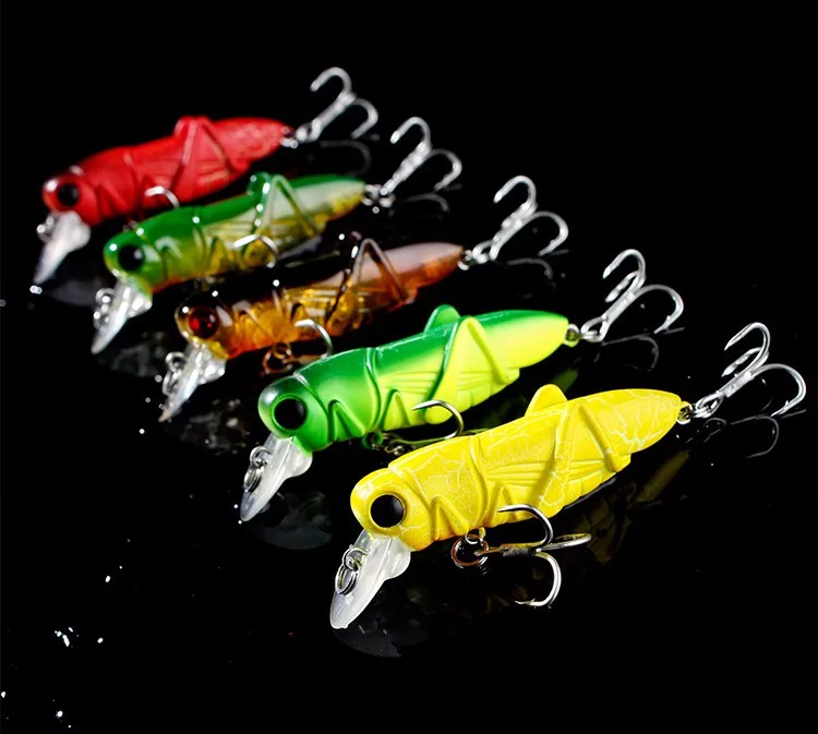 Isca de Pesca Equipamento de Pesca 5 Hennoy 1 Pcs Qualidade 55mm Gafanhoto Inseto Isca Dura Baixo Wobbler Laser Cores 6 Cheap Iscas artificiais