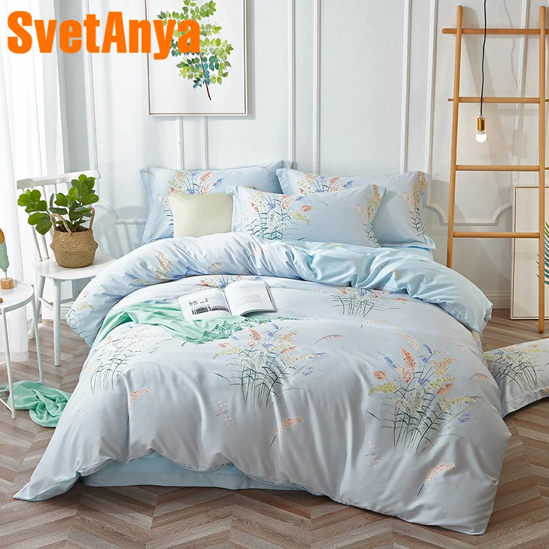 

Svetanya Plants Bedding Set Soft Artificial Silk Bedsheet Pillowcase Duvet Cover Sets Queen Double King Size Bedclothes