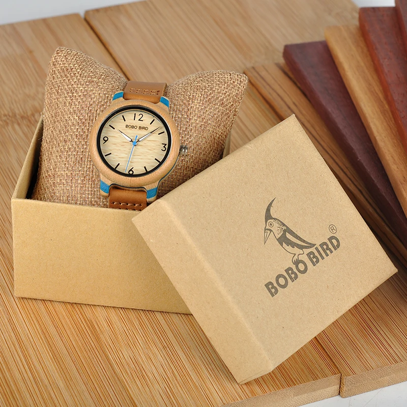 BOBO BIRD Bamboo Watches Leather band Watch Quartz Wristwatches Fashionable Timepieces for Men and Women C-aQ22