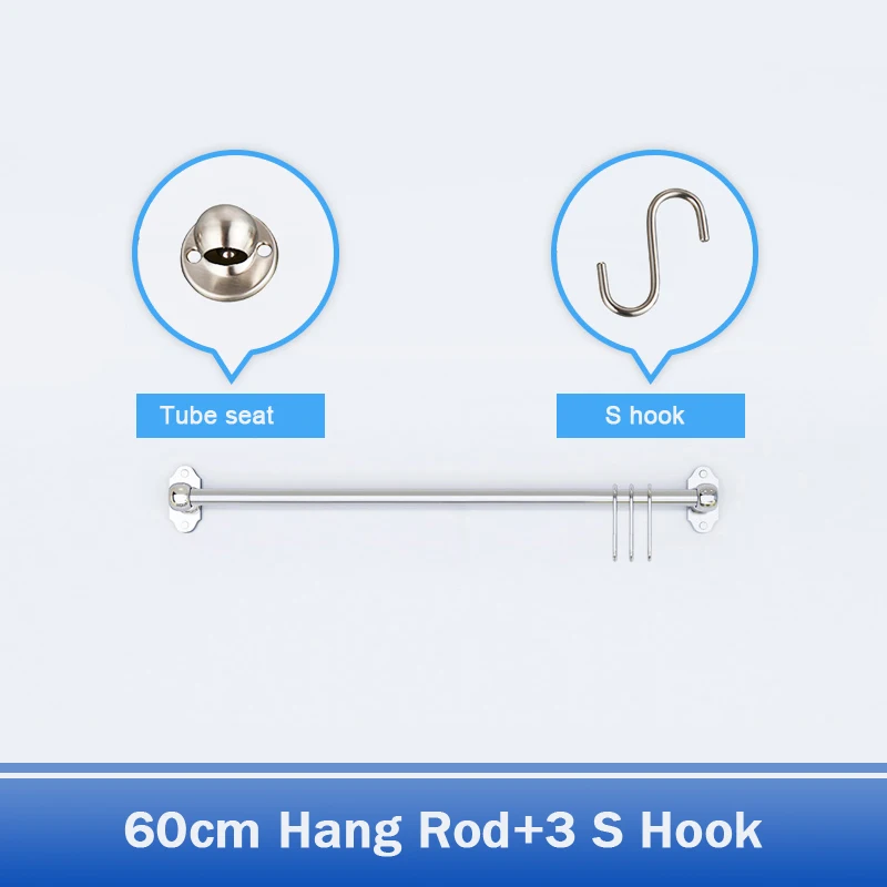 Кухонная полка из нержавеющей стали, настенные держатели для подвесного хранения, крестообразная трубка, подставка для посуды, кухонные органайзеры, инструменты - Цвет: 60cm Hang Rod