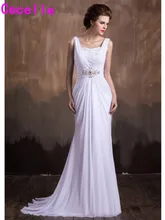2017 Mermaid Long Chiffon Beach Wedding Dresses Straps Ruched Informal Reception Bridal Gowns Custom Made Robe De Mariee