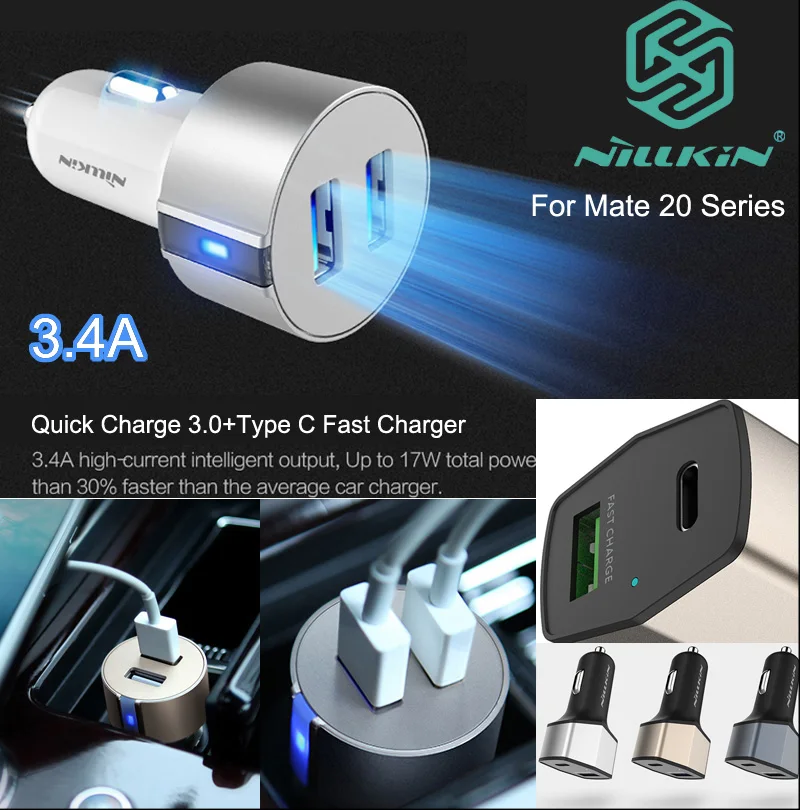 

Nillkin Car Charger USB Quick Charge 3.0 Type C Fast Charger For Huawei Mate 20 Pro Magic 2 Magic2 Honor View 20 P30 Plus