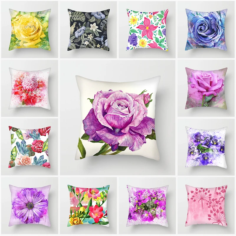 

Fuwatacchi Aquarelle Flowers Rose Pillow Case Home Throw Pillows Soft Decorative Cushion Cover for Sofa Chair Pillow Covers 2019