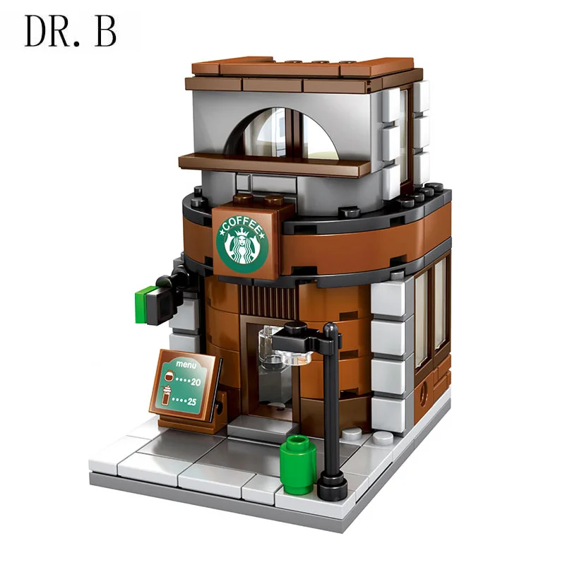 

Hot City Mini Street View Chinatown Fast Food Ice Cream Coffee Store Building Blocks Bricks Model Children's Diy Toys