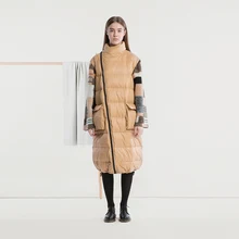 IRINAY035 дизайн шерсть лоскутное Жeнскaя зимняя кyрткa съемные рукава Длинные свободные Белая куртка с утиным пухом зимние