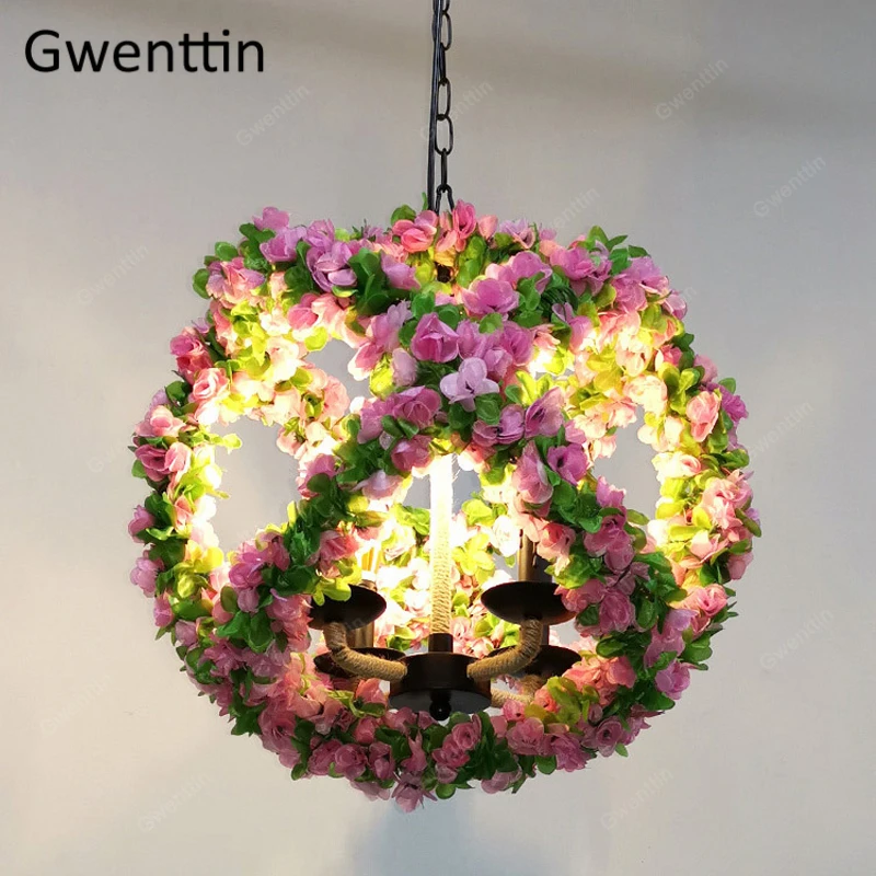 

Flowers Ball Pendant Light Loft Indusrtial Art Decor Hanging Lamp for Dining Room Bar Cafe Hanglamp Led Light Fixtures Luminaire