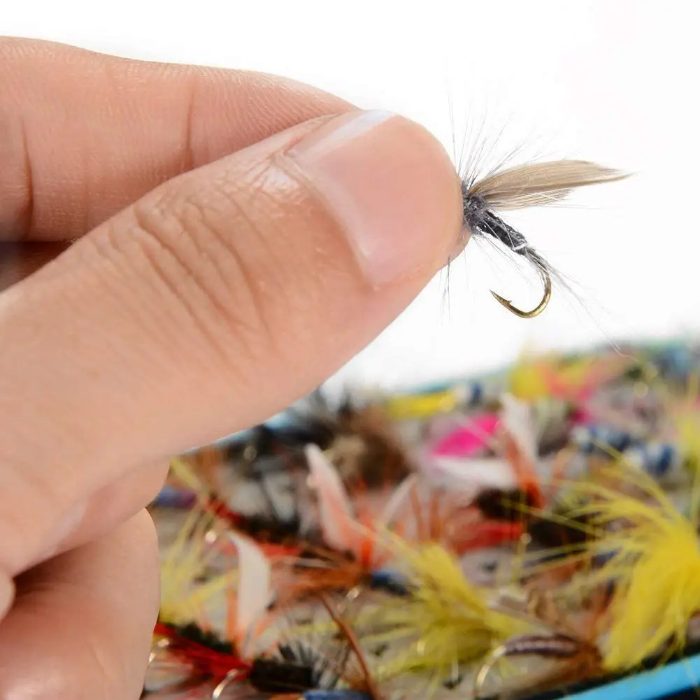 LGFM-64pcs Dry Flies Bass Salmon Trouts Flies Nymph and Streamer Fly Fishing flies Kit Waterproof Fly Box for Trout Fly