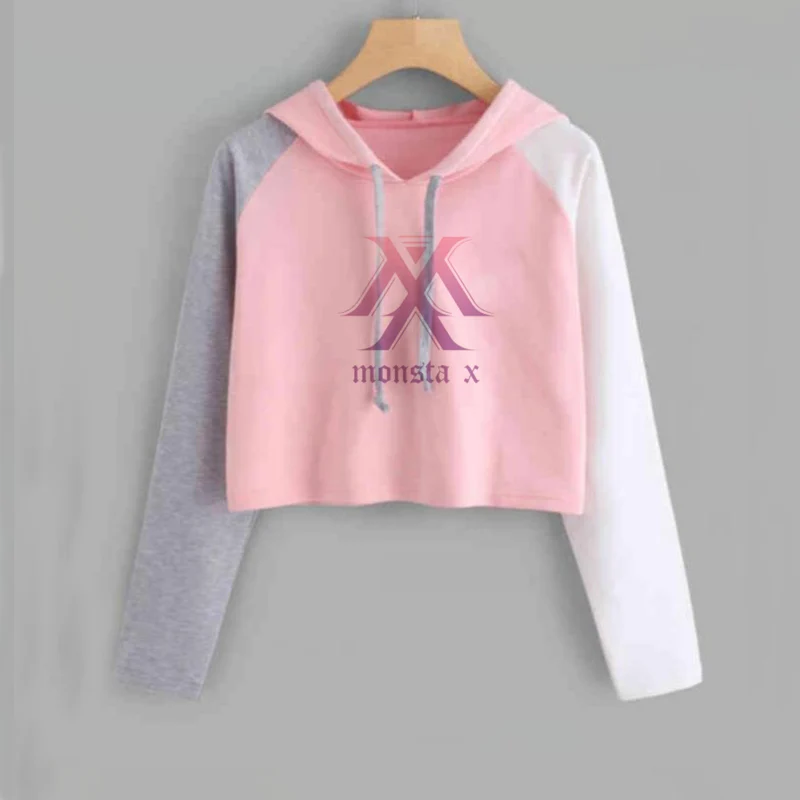  Kpop Monsta X crop Hoodies sweatshirts Women Harajuku Sweatshirt K-pop Wonho YOOKIHYUN I.M jooheon 