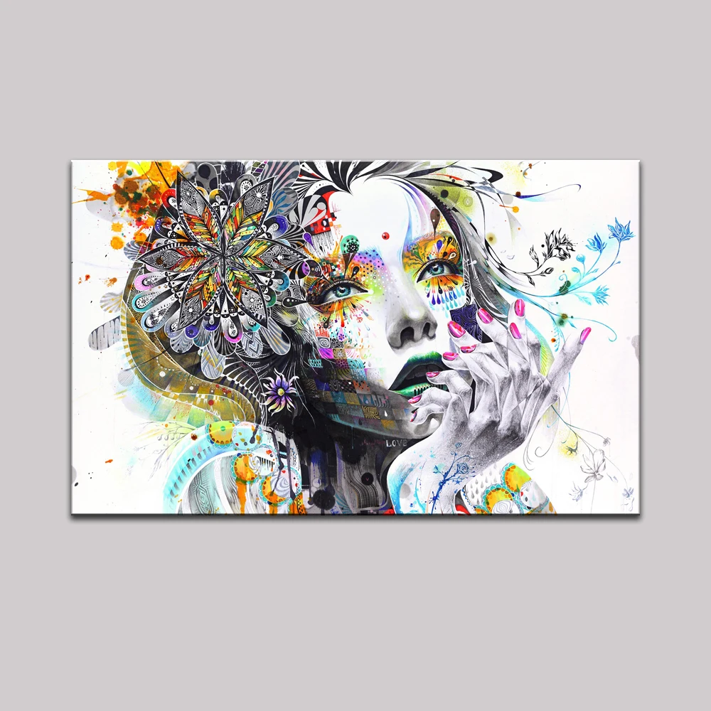 1 Piece Modern Wall Art Girl With Flowers Unframed Canvas Painting For Home Bedroom Art Wall Decoration Pictures LZ003
