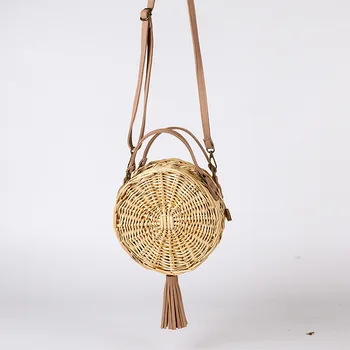 

Dropshipping 2018 Women Round straw bag summer holiday beach woven bag Circular straw shoulder messenger bag for Women