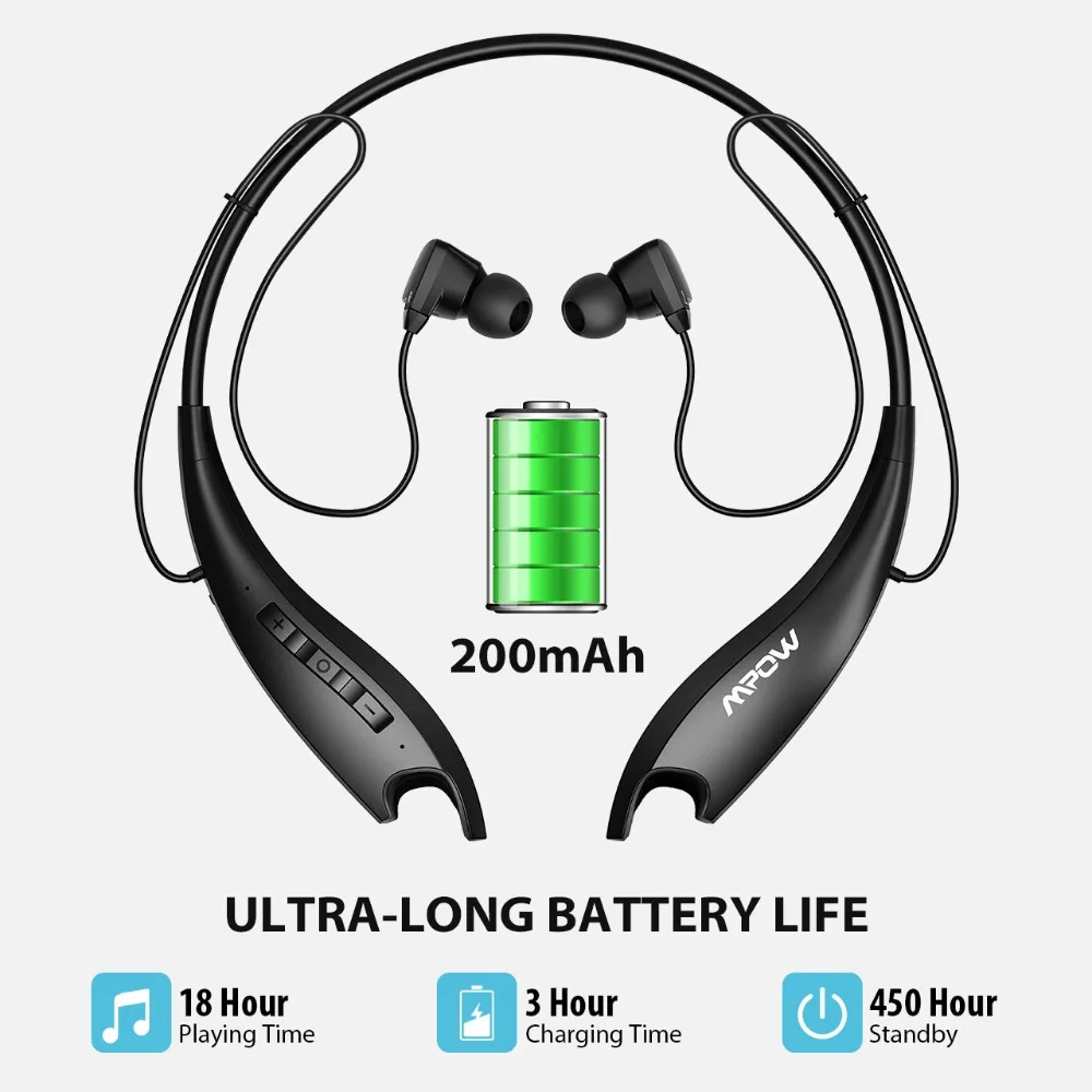 Дешево Mpow Jaws 5Gen Bluetooth 5,0 наушники с микрофоном кристально чистые 18H ультра длительный срок службы батареи HiFi стерео спортивные наушники с шейным рем...