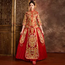 Высокое качество традиционное китайское свадебное платье Cheongsam ручной вышитое платье-чанпао кисточкой со стразами в стиле ретро Халат