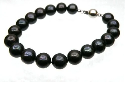 

fast shipping> Genuine AAA+ fine round 8.5-9.5mm black south sea pearl bracelet 14k 7.5