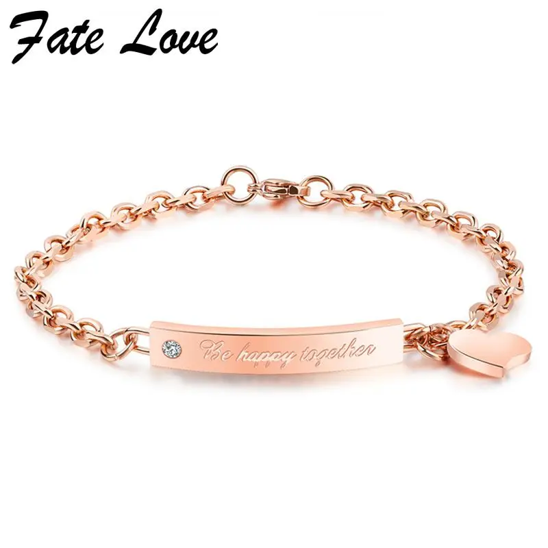 

Fate Love Rose Gold Color Bracelets For Women Fashion Jewelry Pulseras Mujer Stainless Steel Heart Pendant Charm Bracelet Cute