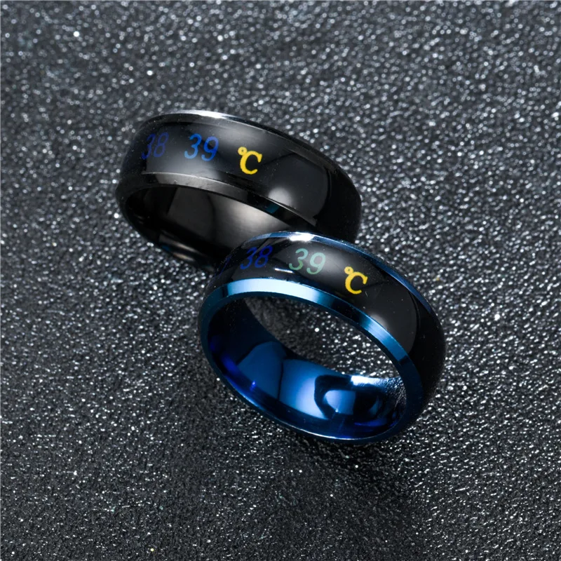 Qilmily Temperature Titanium Steel Smart Display Ring for Men Women Fashion Gold Couple Mood Detection Jewelry Gift Souvenir Hot
