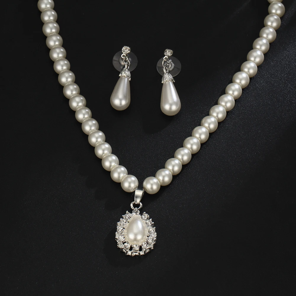 Vintage Water Drop Earrings Bridal Jewelry Set For Women African Beads Simulated Pearl Wedding Jewelry Set Bijoux Necklace 2018