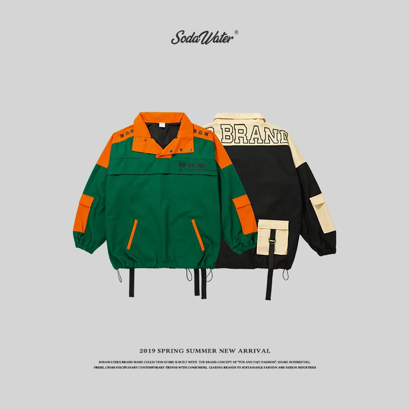 

SODA WATER Street Style High Street Hip hop Jacket Patchwork Overcoat Male Plus Size Hip Hop Brand Streetwear Jackets Coat 8743W