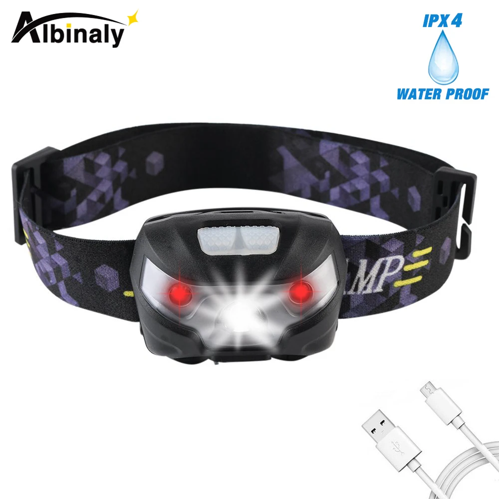 

LED Headlamp Rechargeable Running Headlamps USB CREE 5W Headlight Perfect for Fishing Camping Hiking with White and Red Lights