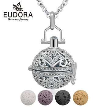 

EUDORA Copper Crystal Flower Pendant Necklace fit 20mm Volcanic Lava Stone Ball Women Clear CZ Locket Cage Pendants K111N20