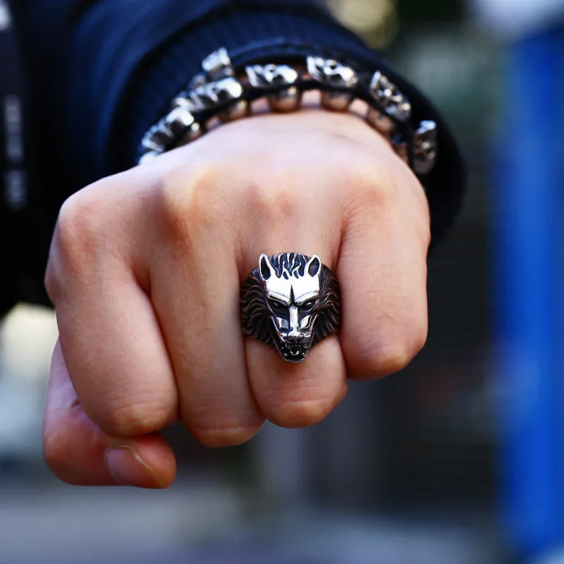 BEIER Dropshipping Cool Wolf Stainless Steel Man Punk Biker Ring BR8-075 US Size