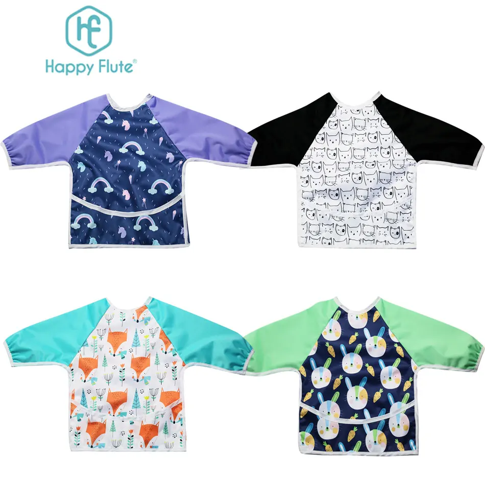 

HappyFlute Waterproof Colorful Baby Bibs Long Sleeve Children Bib Burp Clothes