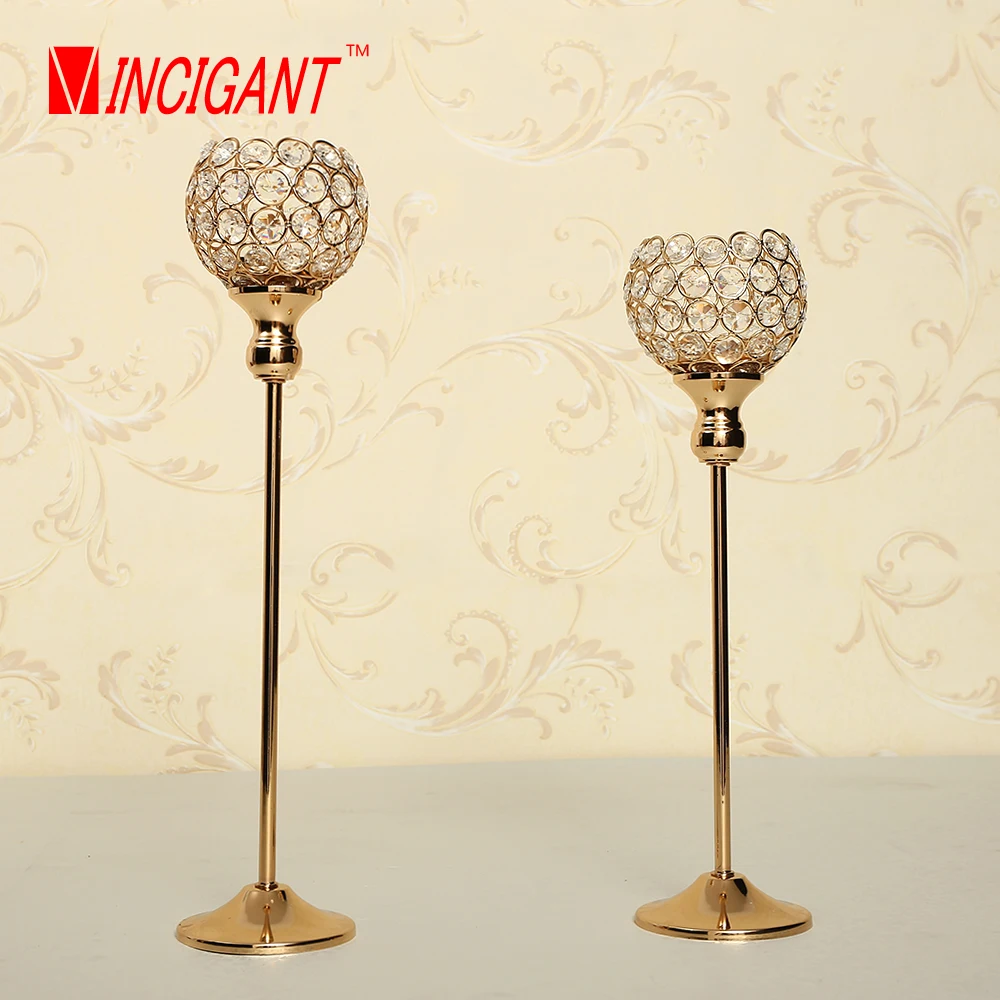 VINCIGANT Metal Golden Home Decor Crystal Candle holder Dining table