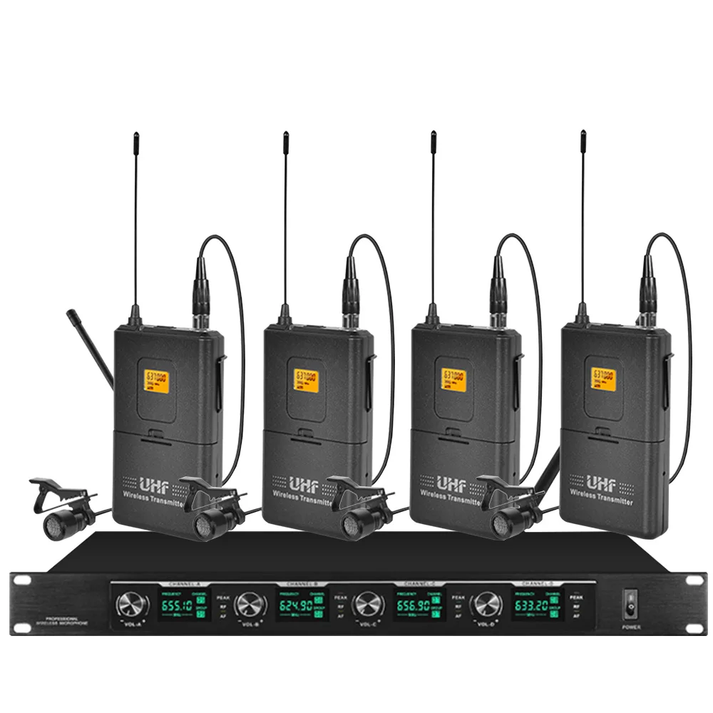 نظام ميكروفون لاسلكي ميكروفون واحد ل أربعة مؤتمر معقوفة/lavalier نوع رئيس محمولة المهنية الأداء