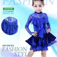 120-160 см,, Румба латиноамериканские танцы, платье Танго, Самба ча-ча, Голубое Кружевное соревнование, профессиональный костюм для девочек