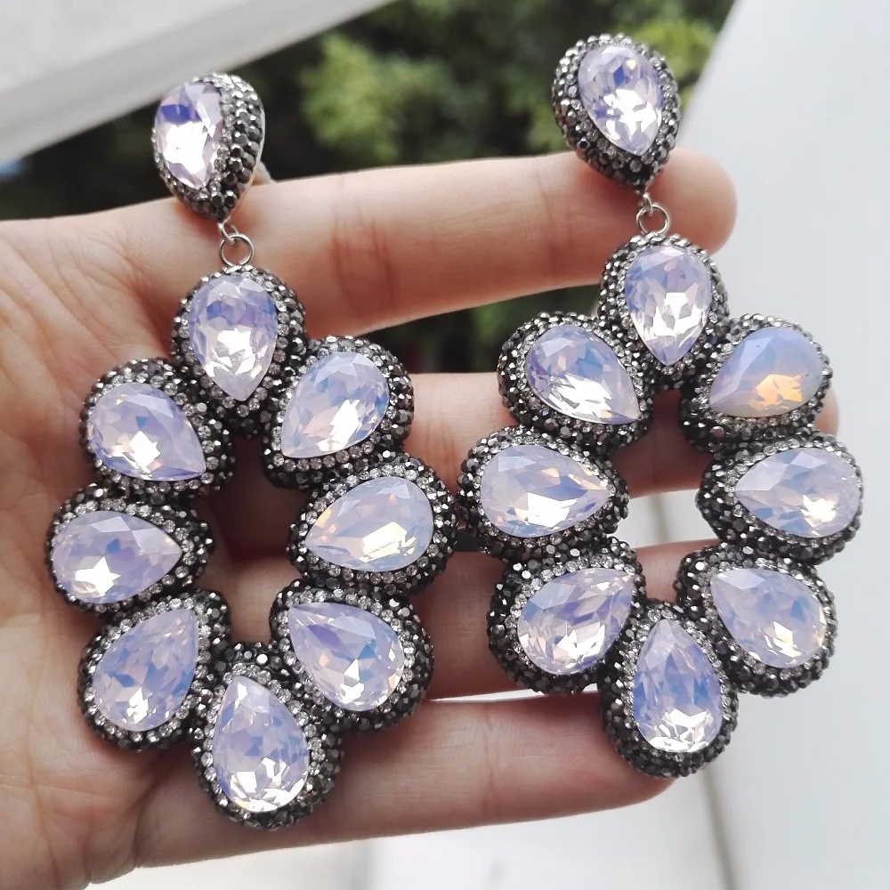 handmade jewelry light pink water drop translucent crystal pave rhinestone big hyperbole long Drop dangle Earrings for women handmade jewelry light pink water drop translucent crystal pave rhinestone big hyperbole long Drop dangle Earrings for women