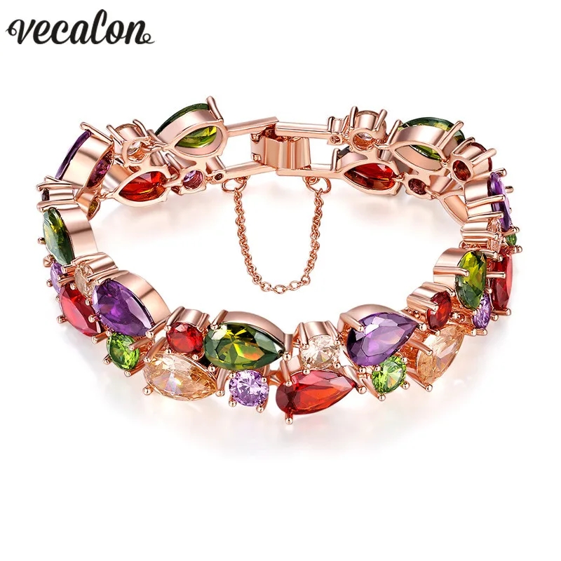 

Vecalon Mona Lisa Bracelet AAAAA Mutil Zircon Cz Rose gold filled Crystal Anniversary wedding Bracelets for women Jewelry
