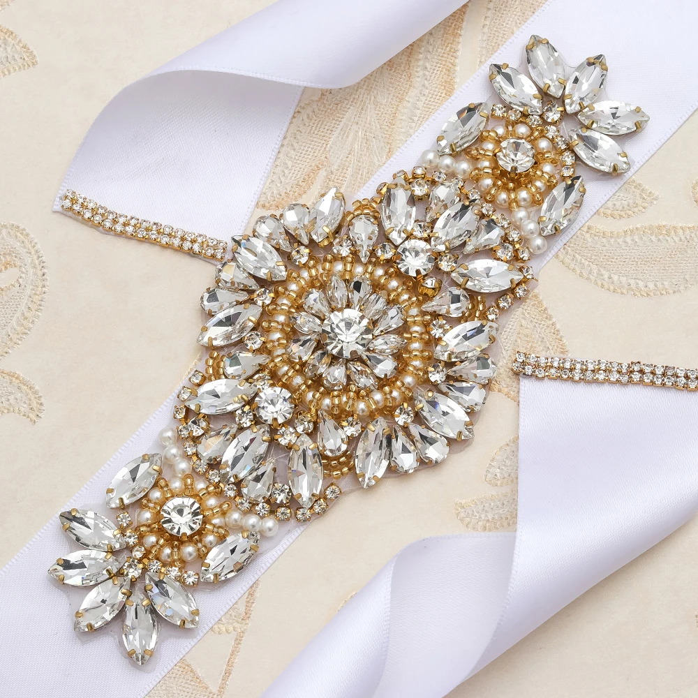 Yanstar пояс со стразами серебряный кристалл пояс невесты ручной работы жемчуг пояс для свадебного платья 35WB837