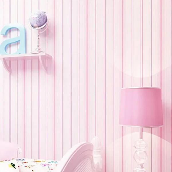 Non woven Wallpaper Mediterania Gaya Pink  Garis  garis  Biru 