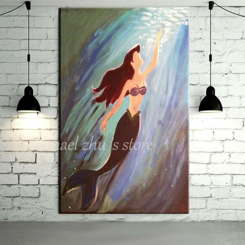 

Large Size Hand Painted Abstract Art Mermaid Oil Paintings On Canvas Mermaid Wall Pictures Wall For Living Room Home Decoration