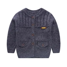 Повседневный вязаный детский свитер для мальчиков, однотонный теплый осенний кардиган, вязаный детский свитер с длинными рукавами школьное пальто Одежда для маленьких мальчиков